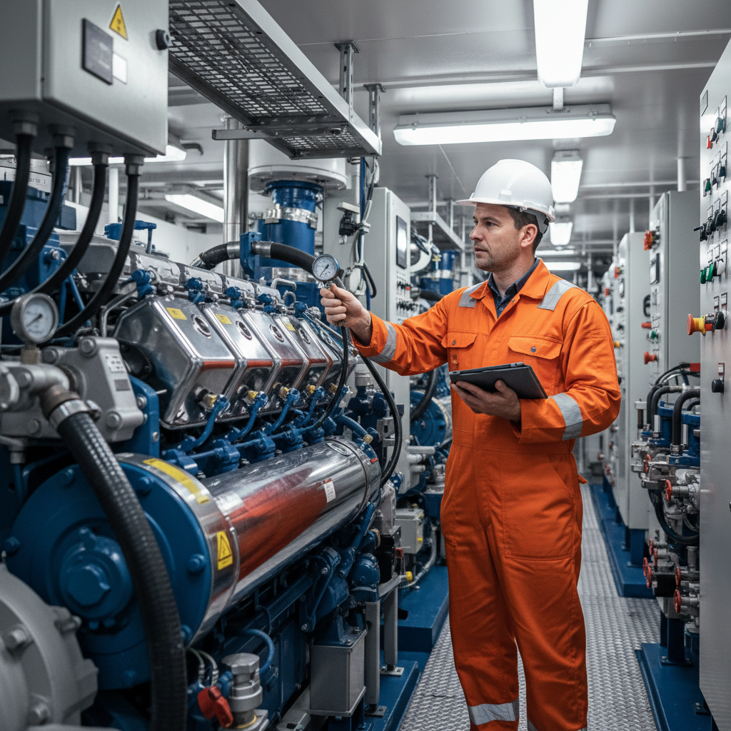 Maritime engineer in an engine room